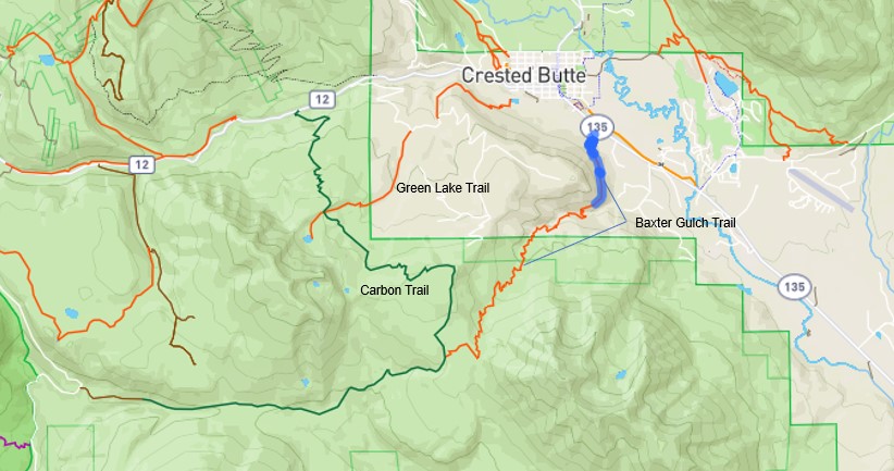 Map from Mapbox and courtesy of Crested Butte Mountain Bike Association.