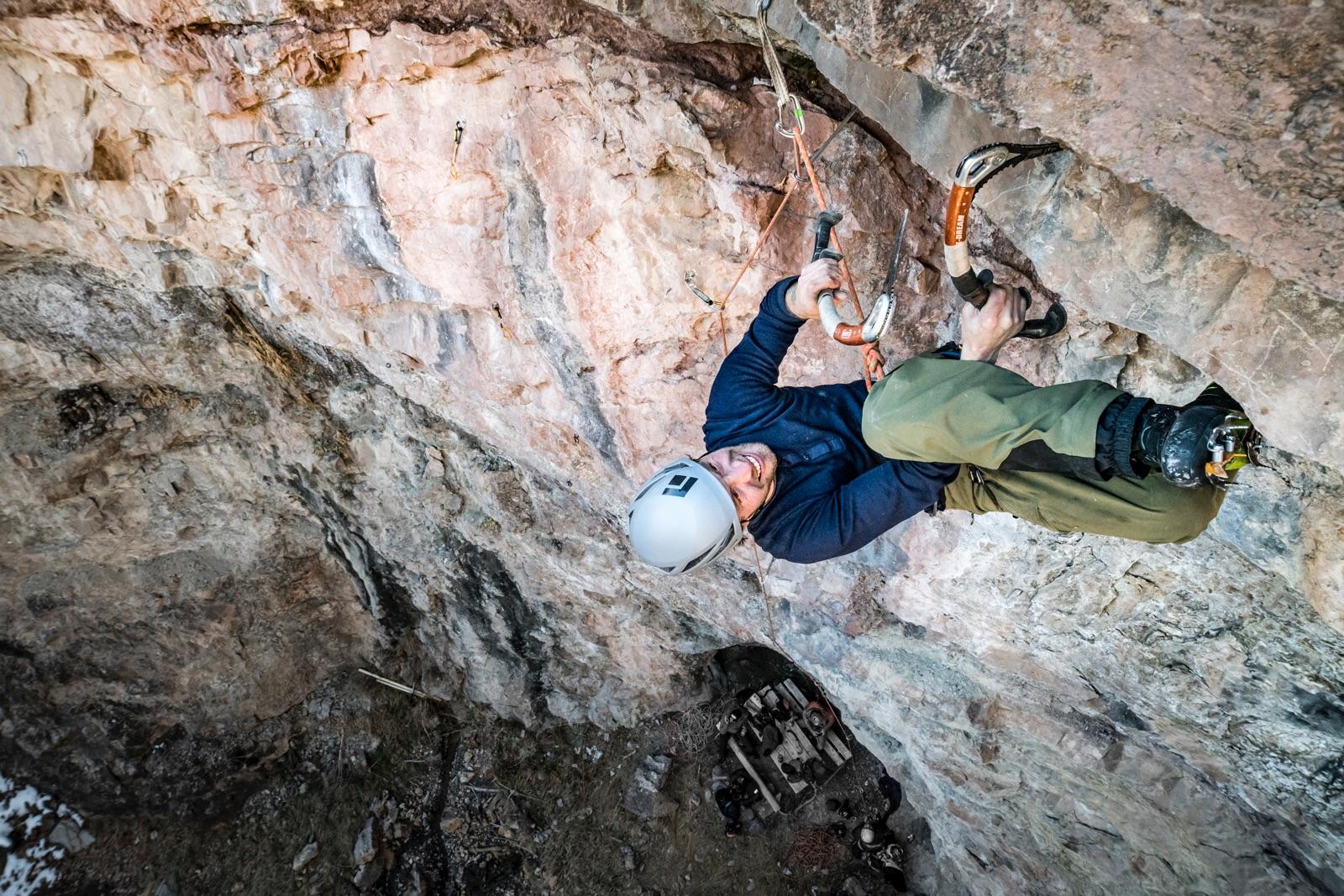 Ouray Ice Park manager Logan Tyler climbing. Photo courtesy of Logan Tyler.